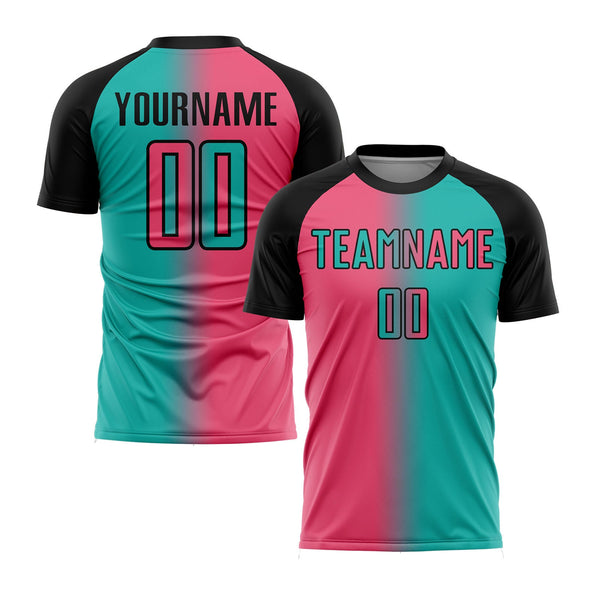 Custom Aqua Neon Pink-Black Gradient Fashion Classic Uniform Training Sets Soccer Jersey For Adults/Kids