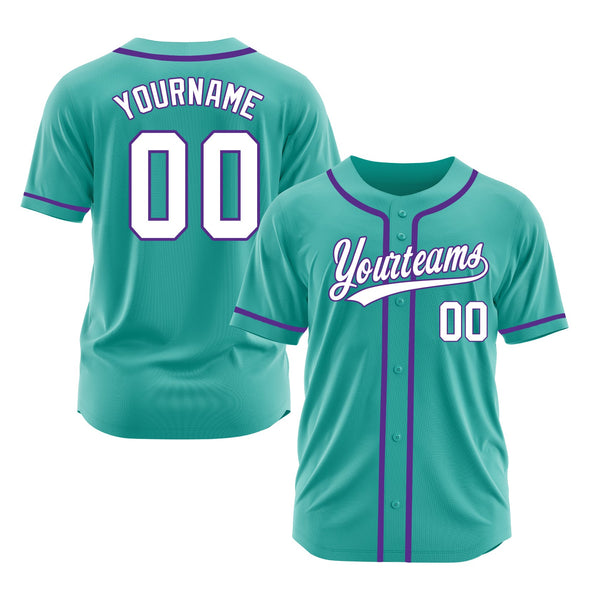 Custom Aqua White-Purple Classic Style Authentic Sports Baseball Jersey