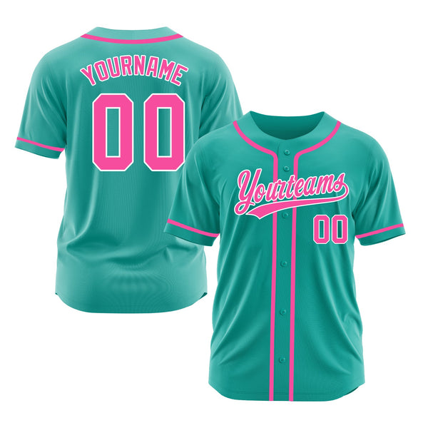Custom Aqua Pink-White Classic Style Authentic Sports Baseball Jersey