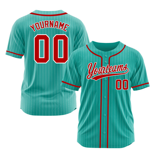 Custom Aqua White Pinstripe Red Classic Style Authentic Sports Baseball Jersey