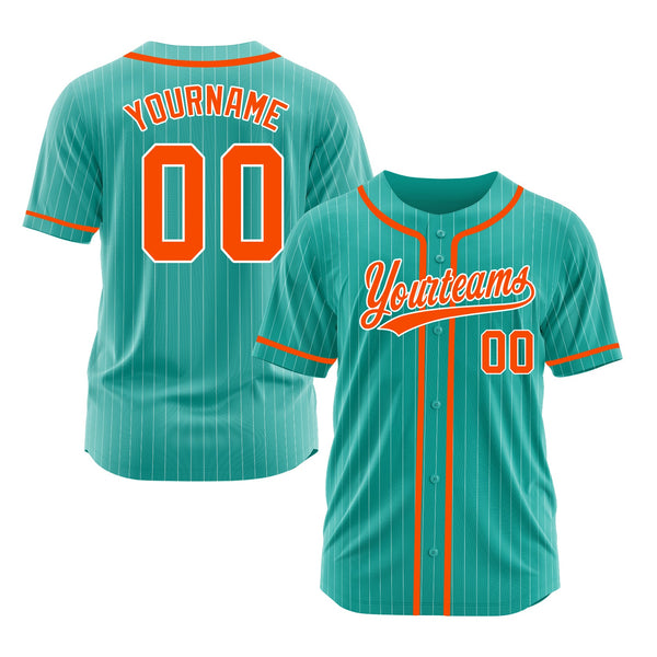 Custom Aqua White Pinstripe Orange Classic Style Authentic Sports Baseball Jersey