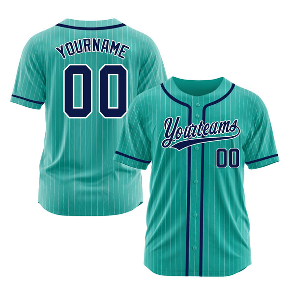 Custom Aqua White Pinstripe Navy Classic Style Authentic Sports Baseball Jersey