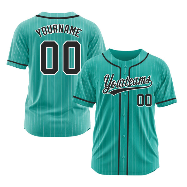 Custom Aqua White Pinstripe Black Classic Style Authentic Sports Baseball Jersey