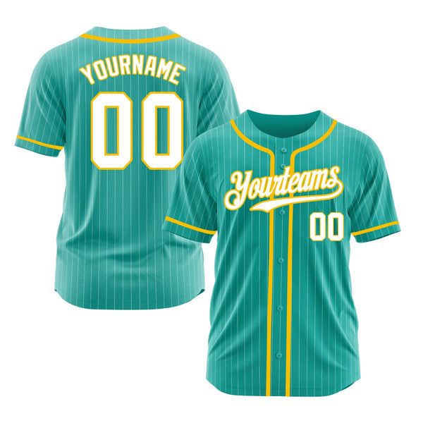 Custom Aqua White Pinstripe White-Yellow Classic Style Authentic Sports Baseball Jersey