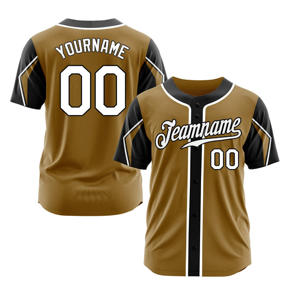 Custom Old Gold White-Black 3 Colors Arm Shapes Classic Style Authentic Sports Baseball Jersey