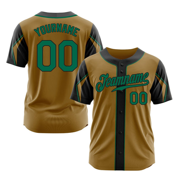 Custom Old Gold Kelly Green-Black 3 Colors Arm Shapes Classic Style Authentic Sports Baseball Jersey
