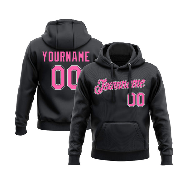 Custom Black Pink-White Personalized Sports Team Embroidered Pullover Hoodie