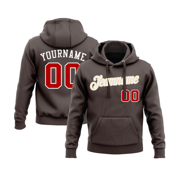 Custom Brown Red-White Personalized Sports Team Embroidered Pullover Hoodie