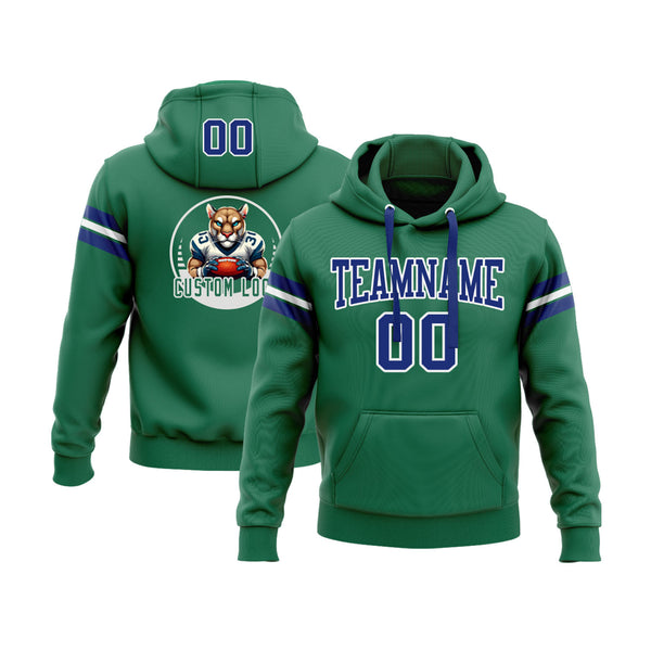 Custom Kelly Green Royal-White Personalized Sports Team Embroidered Pullover Hoodie