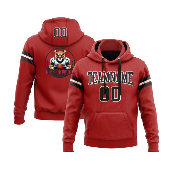 Custom Red Black-White Personalized Sports Team Embroidered Pullover Hoodie