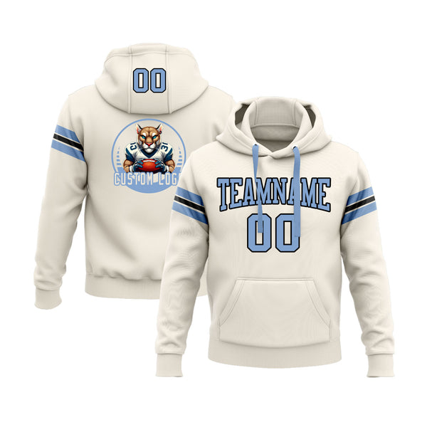 Custom Cream Light Blue-Navy Personalized Sports Team Embroidered Pullover Hoodie