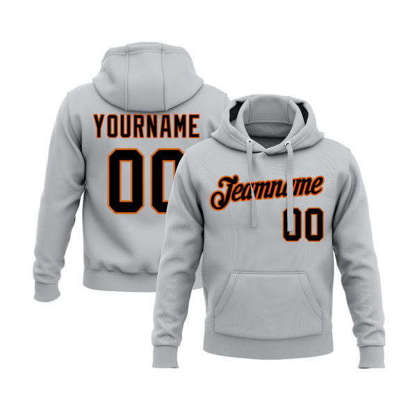 Custom Gray Black-Orange Personalized Sports Team Embroidered Pullover Hoodie