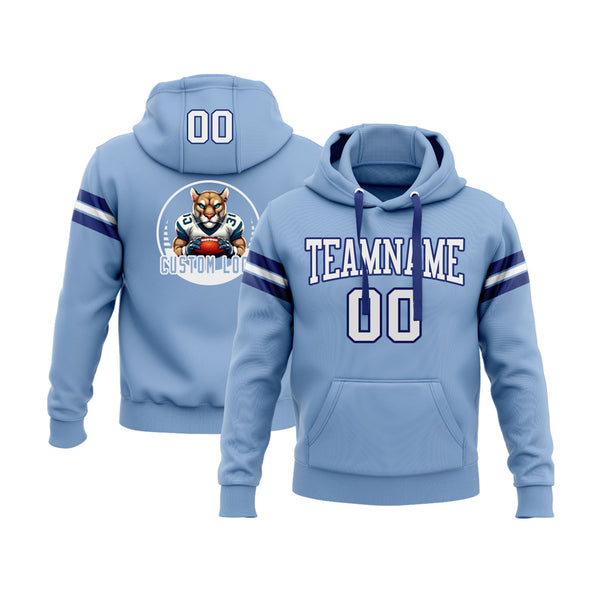 Custom Light Blue White-Royal Personalized Sports Team Embroidered Pullover Hoodie