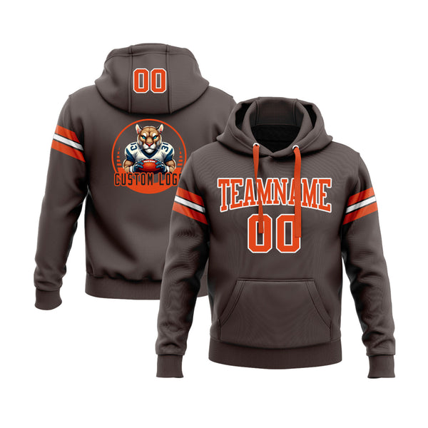 Custom Brown Orange-White Personalized Sports Team Embroidered Pullover Hoodie