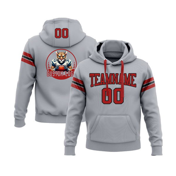 Custom Gray Red-Black Personalized Sports Team Embroidered Pullover Hoodie