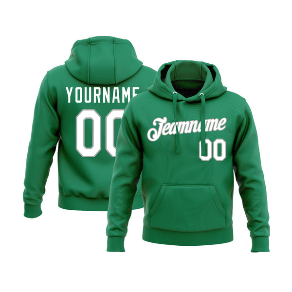 Custom Kelly Green White-Gray Personalized Sports Team Embroidered Pullover Hoodie