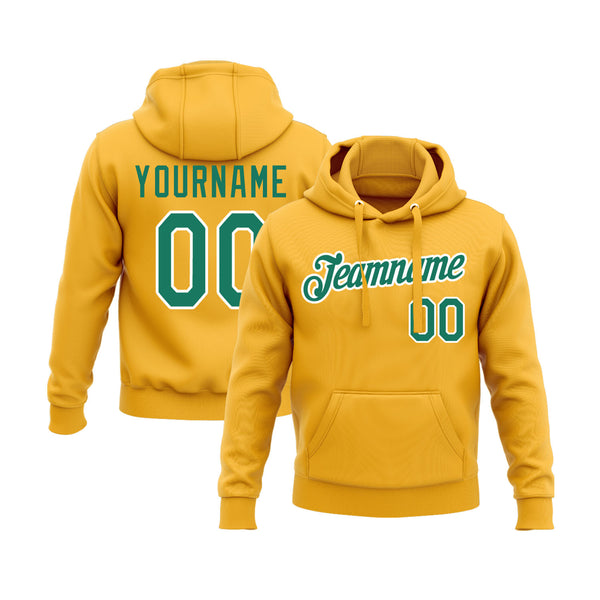 Custom Gold Kelly Green-White Personalized Sports Team Embroidered Pullover Hoodie