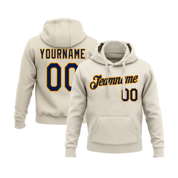 Custom Cream Navy-Gold Personalized Sports Team Embroidered Pullover Hoodie
