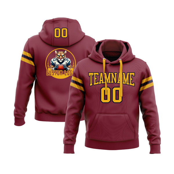 Custom Crimson Gold-Navy Personalized Sports Team Embroidered Pullover Hoodie