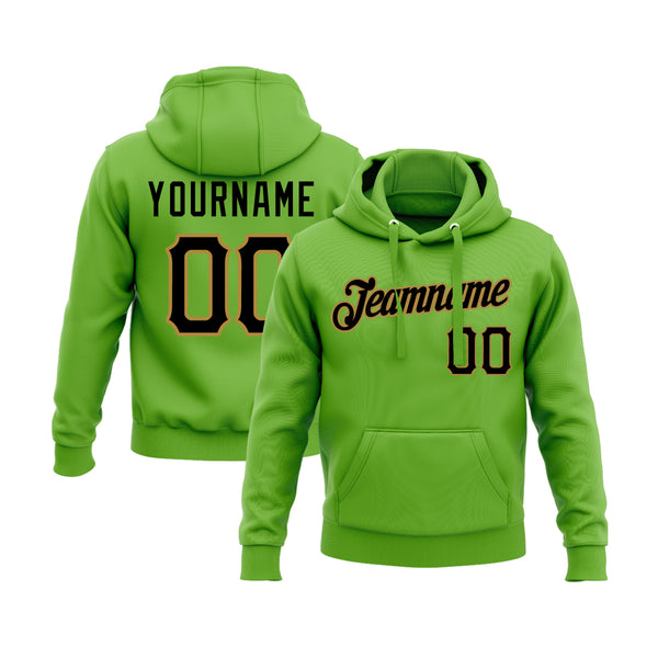 Custom Neon Green Black-Old Gold Personalized Sports Team Embroidered Pullover Hoodie