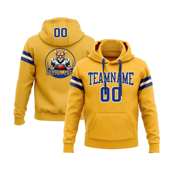 Custom Gold Royal-White Personalized Sports Team Embroidered Pullover Hoodie