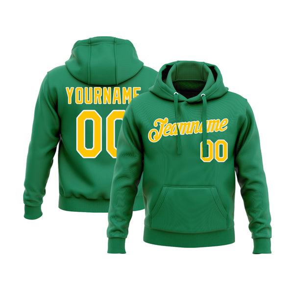 Custom Kelly Green Gold-White Personalized Sports Team Embroidered Pullover Hoodie