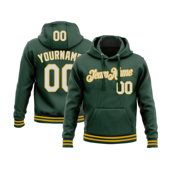 Custom Green White-Gold Personalized Sports Team Embroidered Pullover Hoodie