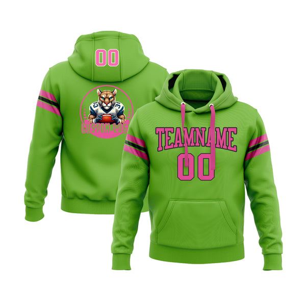 Custom Neon Green Pink-Black Personalized Sports Team Embroidered Pullover Hoodie