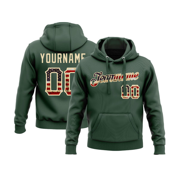 Custom Green Vintage USA Flag-Cream Personalized Sports Team Embroidered Pullover Hoodie
