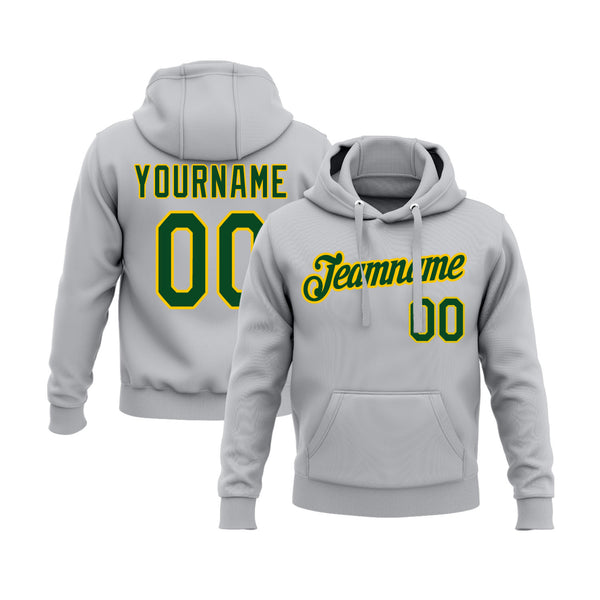 Custom Gray Green-Gold Personalized Sports Team Embroidered Pullover Hoodie