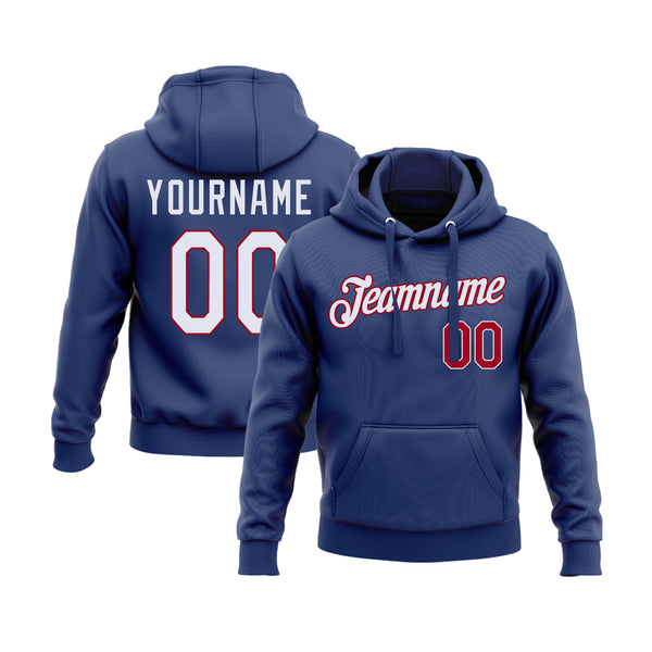 Custom Royal White-Red Personalized Sports Team Embroidered Pullover Hoodie