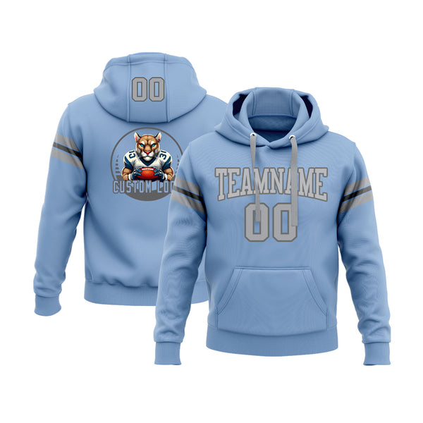 Custom Light Blue Gray-Steel Gray Personalized Sports Team Embroidered Pullover Hoodie