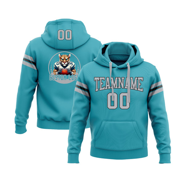 Custom Teal Gray-Black Personalized Sports Team Embroidered Pullover Hoodie