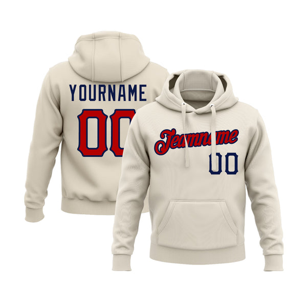 Custom Cream Red-Navy Personalized Sports Team Embroidered Pullover Hoodie