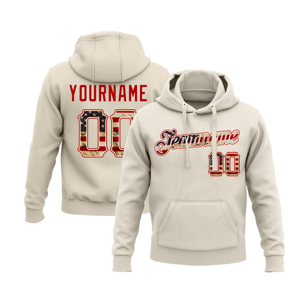 Custom Cream Vintage USA Flag-Red Personalized Sports Team Embroidered Pullover Hoodie