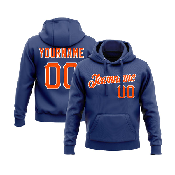 Custom Royal Orange-White Personalized Sports Team Embroidered Pullover Hoodie