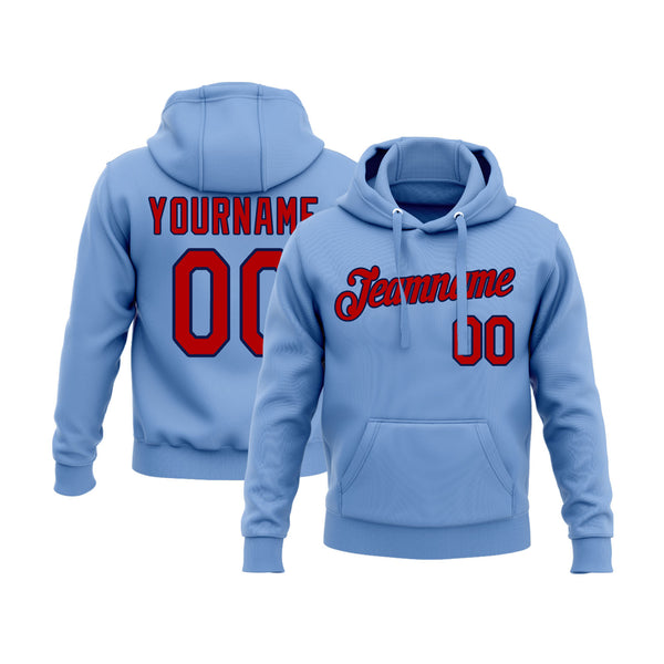 Custom Light Blue Red-Navy Personalized Sports Team Embroidered Pullover Hoodie