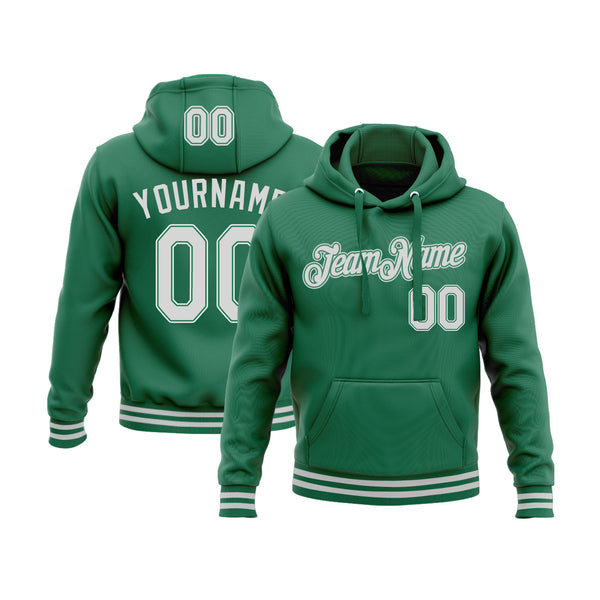 Custom Kelly Green White Personalized Sports Team Embroidered Pullover Hoodie