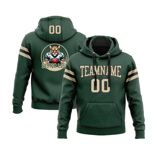 Custom Green City Cream-Black Personalized Sports Team Embroidered Pullover Hoodie