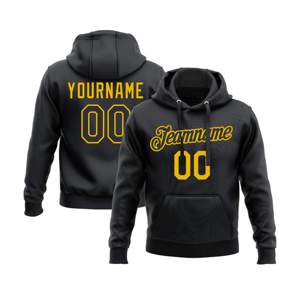 Custom Black Black-Gold Personalized Sports Team Embroidered Pullover Hoodie