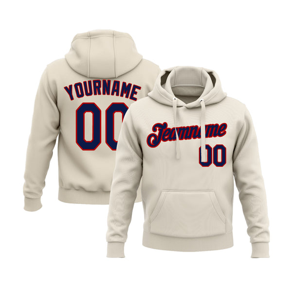 Custom Cream Navy-Red Personalized Sports Team Embroidered Pullover Hoodie