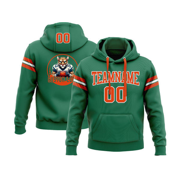 Custom Kelly Green Orange-White Personalized Sports Team Embroidered Pullover Hoodie