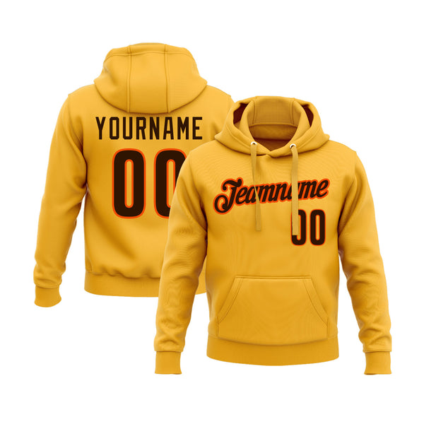 Custom Gold Brown-Orange Personalized Sports Team Embroidered Pullover Hoodie