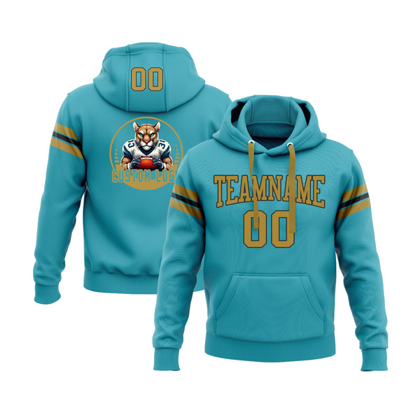 Custom Teal Old Gold-Black Personalized Sports Team Embroidered Pullover Hoodie