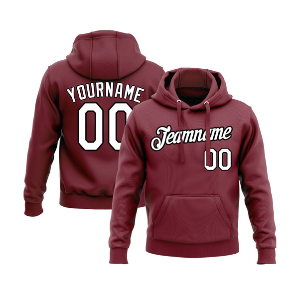 Custom Burgundy White-Black Personalized Sports Team Embroidered Pullover Hoodie
