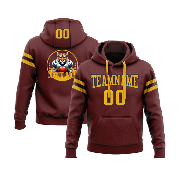 Custom Burgundy Gold-Black Personalized Sports Team Embroidered Pullover Hoodie