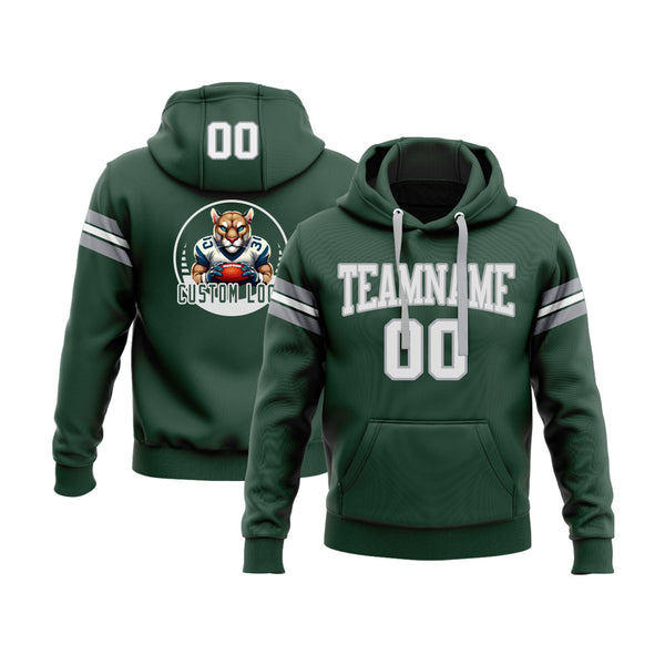 Custom Green White-Gray Personalized Sports Team Embroidered Pullover Hoodie