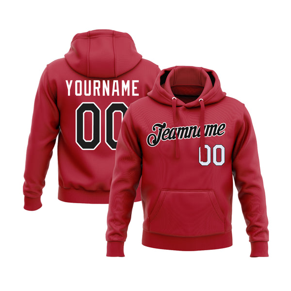 Custom Red Black-White Personalized Sports Team Embroidered Pullover Hoodie