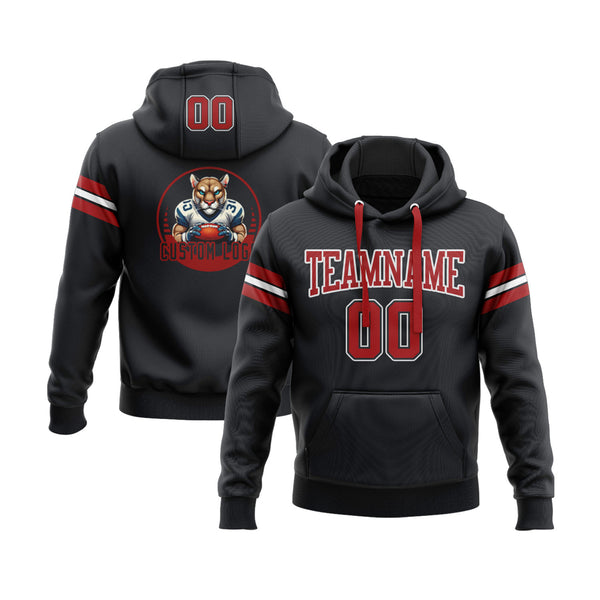 Custom Black Red-White Personalized Sports Team Embroidered Pullover Hoodie