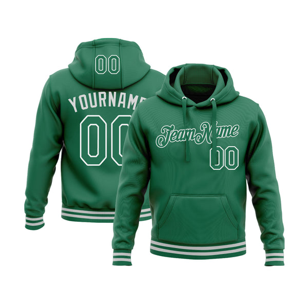 Custom Kelly Green White Personalized Sports Team Embroidered Pullover Hoodie